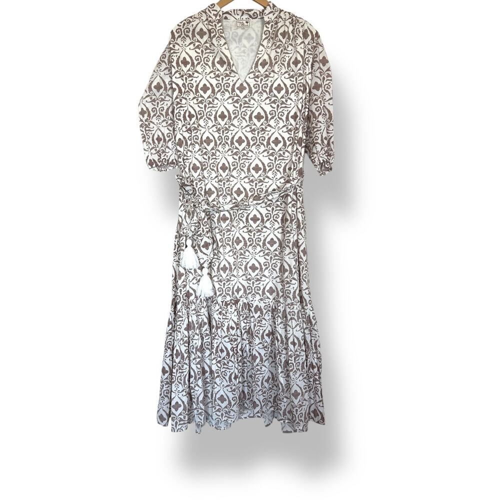 Millie Resort & Travel Geometric Print Maxi Dress Boho Tassel V-Neck  XXS
